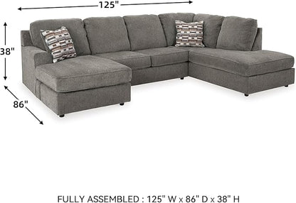 Signature Design by Ashley O'Phannon Casual Right-Arm Facing Herringbone Chenille 2-Piece Sectional with Chaise, Loose Seat Cushions and 2 Throw Pillows, Gray