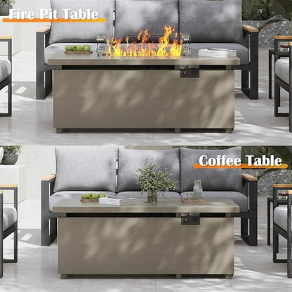Sundale Outdoor 5 Pieces Patio Furniture Set with Fire Pit Table, Metal Outdoor Sectional Sofa with 6 Inch Olefin Cushion, All-Weather Modern Outdoor Conversation Sets (4 Seats,Green Frame)