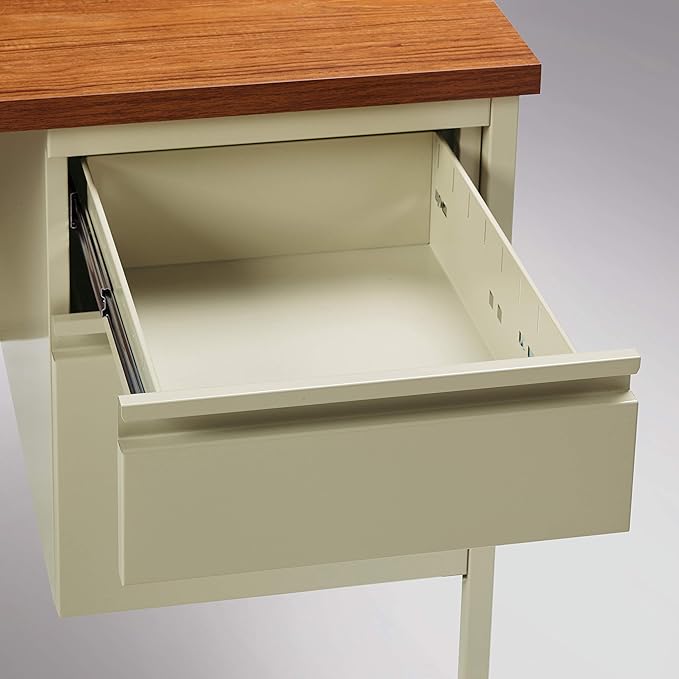 Lorell Single Right Pedestal Desk, 42 by 24 by 29-1/2-Inch, Putty Oak