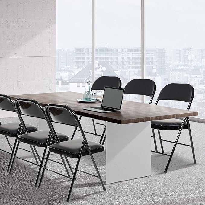 60 Pack Folding Chairs with Padded Seats, Padded Folding Chair with Steel Frame for Events Home Office, Pu Leather Folding Chair Black