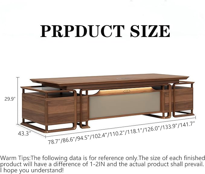 Executive Desk, 118.1 inch Executive Wood Desks L Shape Desk with Drawers with Drawers and Lockable Storage No Installation Required Without Display Racks and Bookshelves