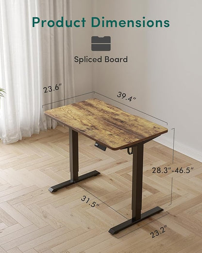 CubiCubi 40 x 24 Inches Electric Standing Desk, Height Adjustable Sit to Stand Desk, Home Office Table with Splice Board, Rustic Brown