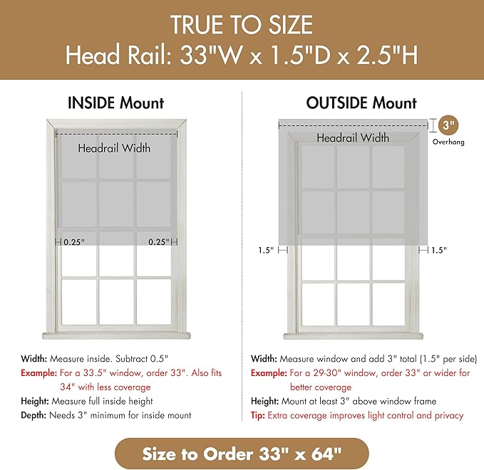 Madison Park Cordless Roman Shades, Total Blackout Window Blind Privacy Window Shades, Thermal Insulated Cordless Window Treatment for Bedroom, Living Room, Quincy, Single Panel 33" W X 64" H Grey