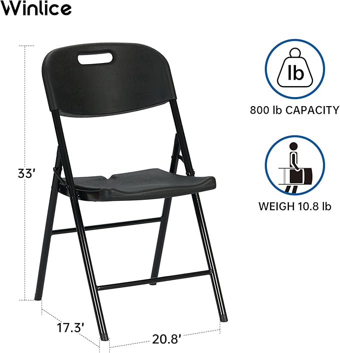 100 Pack Thicker 800 LBS Black Folding Chairs, Commercial Grade Folding Chair, Foldable Chairs for Events