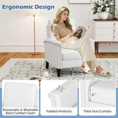 GOFLAME Modern Accent Chairs Set of 2, Comfy Upholstered Armchairs with Rubber Wood Legs and Thick Padded Cushion, High Back Single Sofa Chairs, Reading Side Chairs for Living Room, Bedroom, White