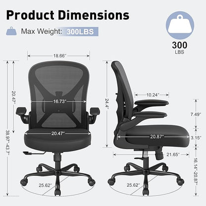 ZZH Ergonomic Office Chair Set of 6 with Adjustable Lumbar Support, Mesh Home Office Desk Chair with Wheels and Flip-up Arms, Black