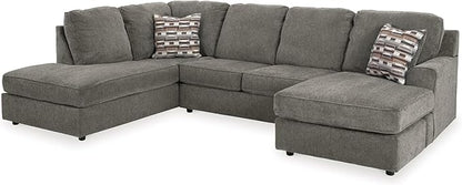Signature Design by Ashley O'Phannon Casual Left-Arm Facing Herringbone Chenille 2-Piece Sectional with Chaise, Loose Seat Cushions and 2 Throw Pillows, Gray