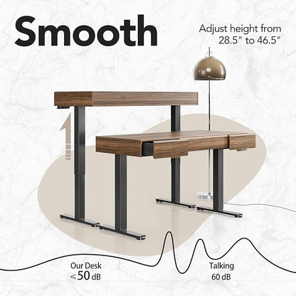 HUANUO Standing Desk with 3 Drawers, 48 Inch Electric Adjustable Height Desk with Storage, Whole-Piece Board Stand Up Desk for Home Office, Black Walnut