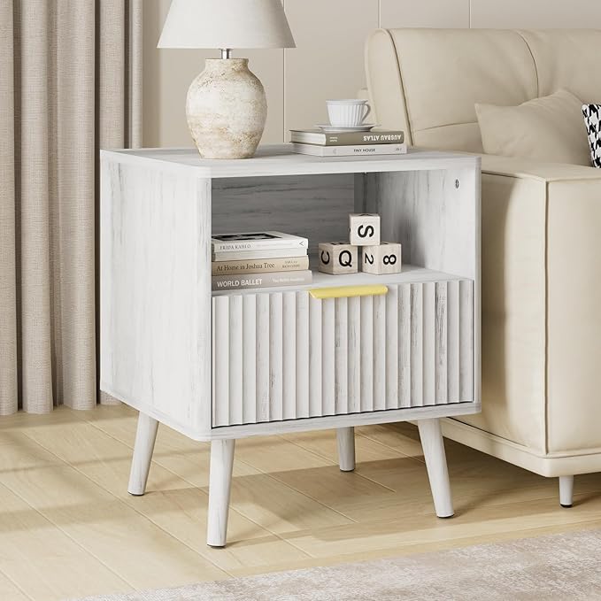 LYNSOM Fluted Dresser and Nightstand Sets 4 Piece, 1-Drawer Nightstands and 5/7 Drawers Dresser, Wood Bedroom Furniture Set for Home, Bedroom, Hallway, White