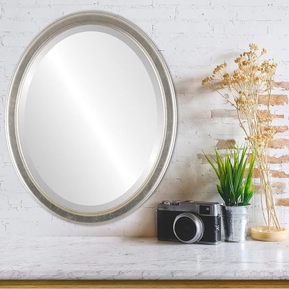 OVALCREST Oval Beveled Wall Mirror for Home Decor - Toronto Style - Silver Leaf with Brown Antique - 22" x 18"