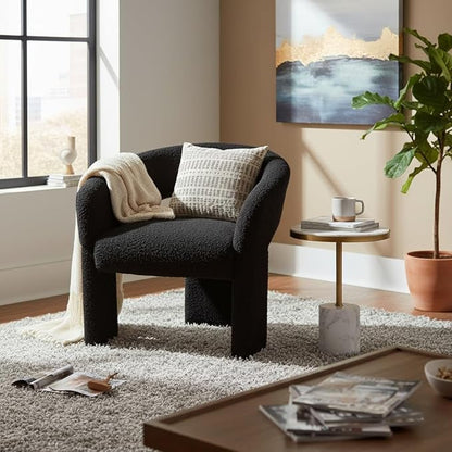 LukeAlon Mid Century Modern Sherpa Accent Chairs Set of 2 – Round Barrel Back Armchairs, Comfy Upholstered Lounge Chairs for Living Room, Bedroom, Office, Waiting Rooms, Black