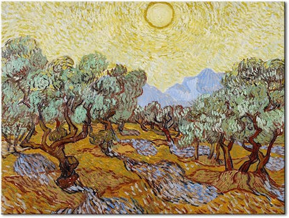 Wieco Art Olive Trees with Yellow Sky and Sun Canvas Print of Vincent Van Gogh Wall Art Paintings Reproduction Field Pictures Artwork for Wall Decor and Home Decorations VAN-0071-3040