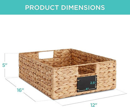 Best Choice Products Set of 4 16x12in Large Water Hyacinth Pantry Baskets, Woven Organizers w/Chalkboard Label, Chalk Marker - Natural