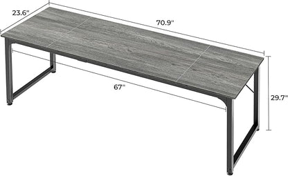 Huuger Computer Desk, 70 Inch Office Desk, Gaming Desk with Storage, Writing Desk Work Desk for Home Office, Study, Long Simple Desk, Large Legroom, Metal Frame, Grey