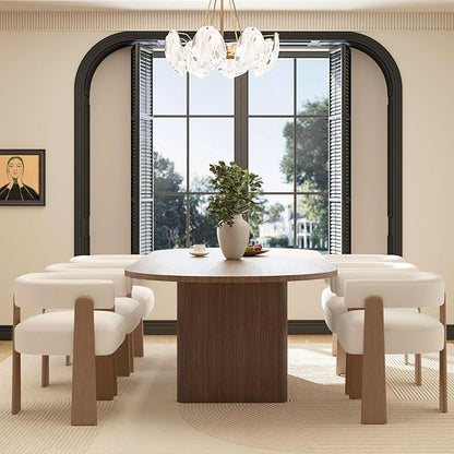 Upholstered White Velvet Dining Chairs Set of 6, Boho Modern Barrel Accent Armchairs, Thick Padded Seat & Natural Wooden Legs, Mid Century Inspired Kitchen/Dining Room Chairs, Creamy White