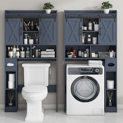 Vabches Over The Toilet Storage Cabinet, Farmhouse Storage Cabinet Over Toilet with Sliding Doors，Home Space-Saving Toilet Rack, for Bathroom, Restroom, Laundry