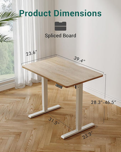 CubiCubi Electric Standing Desk 40 x 24 Inches, Height Adjustable Sit to Stand Desk, Home Office Computer Desk with Splice Board, Maple