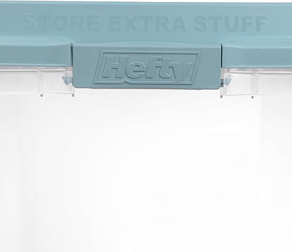 Hefty HI-RISE 40 Qt Stackable Storage Bins with Lids – 6 Pack Clear Plastic Under Bed Storage Containers, Shoe Organizer Boxes with XL Lid-Locking Latches, Comfort-Grip Handles, Durable Double Rim