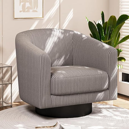 360° Swivel Accent Chairs Set of 2, Modern Bucket Chair, Corduroy Barrel Armchair, Comfy Boucle Chair, Single Sofa for Living Room Bedroom. Dark Grey