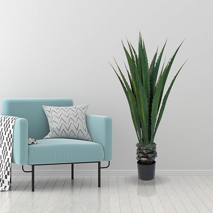 Pure Garden Giant Agave Fake Plant - 52-Inch Faux Succulent with Pot - Modern Artificial Trees for Home Decor Indoor and Outdoor Blend Southwestern Style