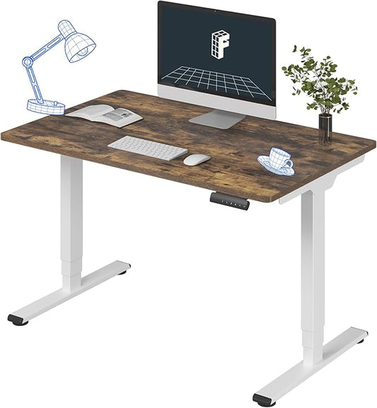 FLEXISPOT E6 3 Stages Dual Motor Electric Standing Desk 48x30 Inch Whole-Piece Board Height Adjustable Electric Sit Stand Desk(White Frame + Special Walnut Desktop, 2 Packages)