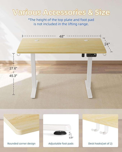YIHAYO Electric Standing Desk, 48 x 24 Inches Stand Up Desk with Splice Board, Adjustable Height Desk, Computer Desk for Home Office, White Frame/Natural Top