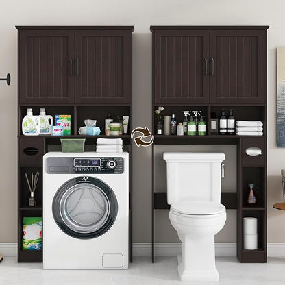 Vabches Over The Toilet Storage Cabinet, Farmhouse Storage Cabinet Over Toilet with Barn Door& Toilet Paper Holder Stand，Home Space-Saving Toilet Rack, for Bathroom, Restroom, Laundry.(Walnut)