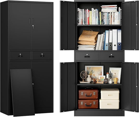 BESFUR Metal Cabinet, Garage Storage Cabinet with Drawers and Adjustable Shelves for Garage, Office, Classroom- Black