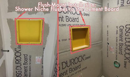 Ready For Tile Waterproof Leak Proof 16" x 20" Bathroom Recessed Shower Niche - Single Bathroom Shelf Organizer Storage For Shampoo & Toiletry Storage - Flush Mount Installation Yellow