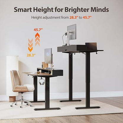 Agilestic Glass Standing Desk with Storage, 48 Inch Electric Adjustable Desk with Glass Shelf, Sit Stand Up Home Office Computer Table, Splice Board, Dark Walnut