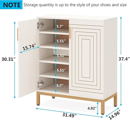 LITTLE TREE Shoe Cabinet with Doors, 20 Pairs Entryway Shoe Storage Cabinet Modern Storage Organizer for Closet, Living Room, Bedroom (White/Gold)