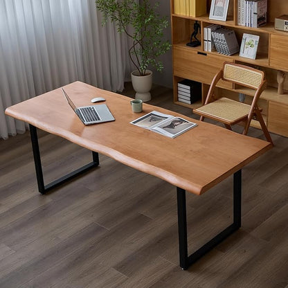 Stylish Solid Wood Office Desk with Sturdy Metal Base - Durable Multi-Size Executive Computer & Dining Table - Perfect for Home Office & Work Environments (Brown, 47in)