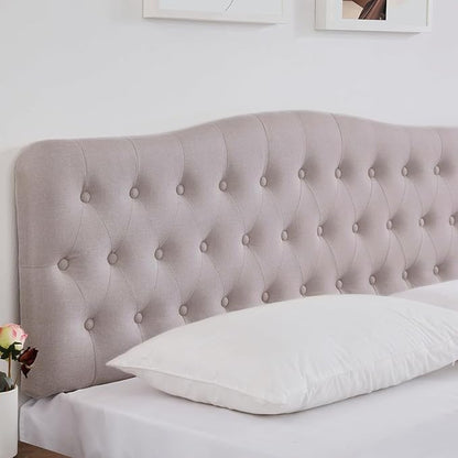 Upholstered King Headboard, Button Diamond Tufted Headboard with Adjustable Height and Solid Wood Leg, Linen Fabric Padded Headboards for King Size Bed, Mordern Head Board, Beige