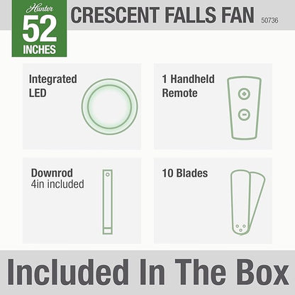 Hunter Crescent Falls Indoor/Outdoor Ceiling Fan with LED Light and Remote Control