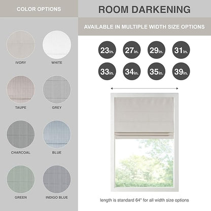 Madison Park Galen Cordless Roman Shade, 39"W x 64"H, Sheen Ivory – Room Darkening, Thermal Insulated, Energy Efficient Window Blind with Subtle Sheen Basketweave Fabric for Privacy