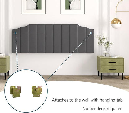 King Size Headboard Only, Velvet Wall Mounted Headboard King/California for Adjustable Bed Modern Upholstered Head Board Easy Assembly, Dark Gray