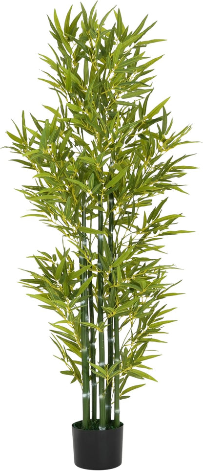 Christopher Knight Home Alene Set of 2 60.75''H Artificial Tree Indoor, Artificial Bamboo Tree with Nursery Pot, Faux Tree with Black Plastic Pot for Living Room, Artificial Plant for Home Decor,Green