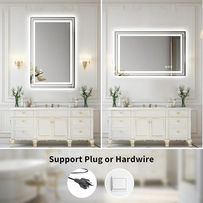 WTTY 40"x28" LED Bathroom Mirror with Lights, Backlit and Front Lighted Bathroom Vanity Mirrors for Wall, Anti-Fog, Dimmable Wall Mirrors for Bathroom, Memory, Tempered Glass, Double LED Vanity Mirror