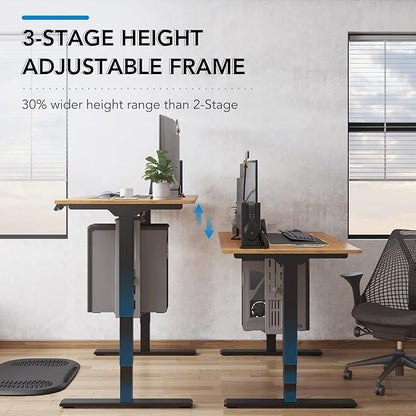 Pro Bamboo 3 Stages Dual Motor Electric Standing Desk 48x24 Inches Whole-Piece Desk Board Height Adjustable Desk Electric Stand Up Desk Sit Stand Desk(Black Frame + Bamboo Desktop)