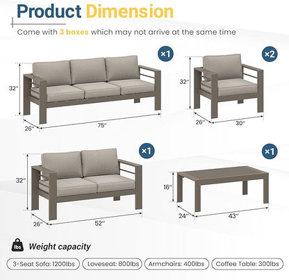 Wisteria Lane 5-Piece Outdoor Patio Furniture Set, Outdoor Sectional Furniture with Upgraded Cushions, Outdoor Conversation Seating Set for Balcony, Garden, Deck, Backyard, Khaki