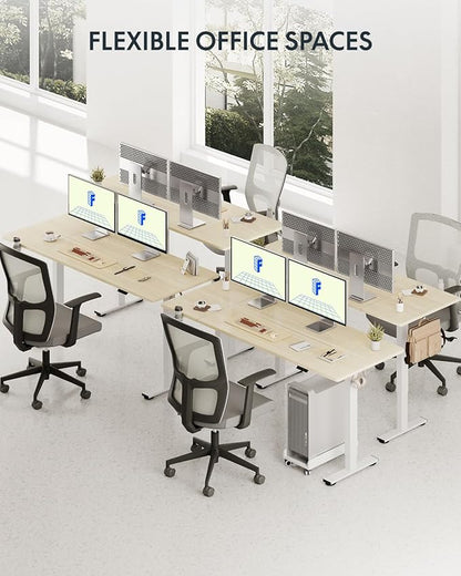 FLEXISPOT 63x32 Inch Electric Large Standing Desk for Home & Office, Spacious Splice Board Desk with Cable Management & Organizer, Cup Holder & Hook, White Wood Grain