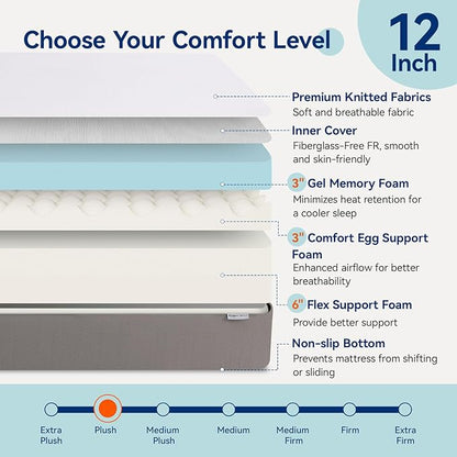 Amazon Basics Memory Foam Mattress, Soft Plush Feel, 12 Inch, Twin, White/Grey