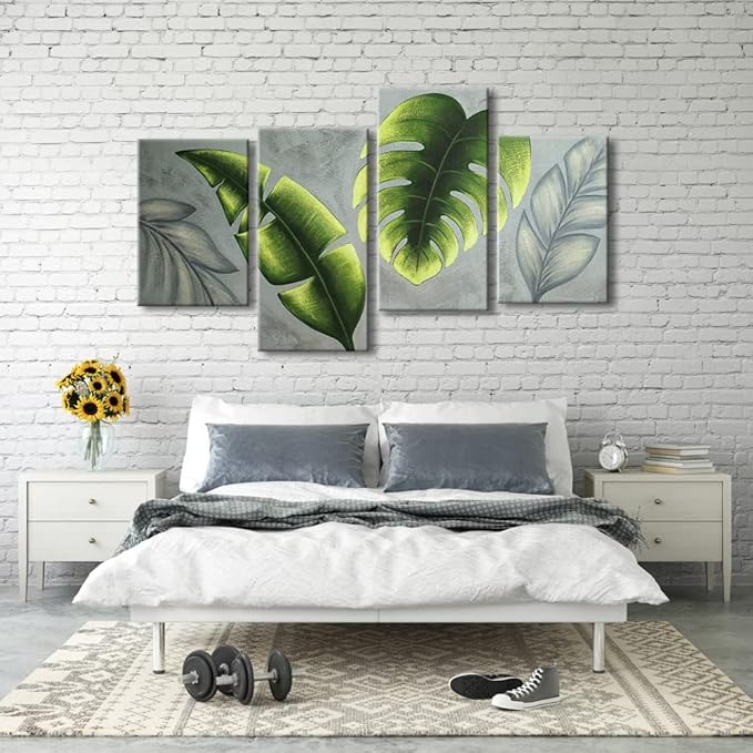 Wieco Art Large Botanical Paintings Wall Art on Canvas Abstract Green Leaves Canvas Wall Art for Living Room Bedroom Wall Decor Modern Artwork for Home Decorations