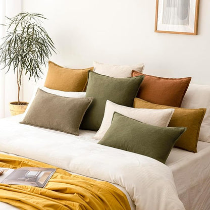 Foindtower Pack of 2, Decorative Linen Soild Throw Pillow Covers Soft Accent Cushion Case Boho Farmhouse Pillowcase for Chair Couch Sofa Bedroom Living Room Home Decor 18 x 18 Inch Orange Brown