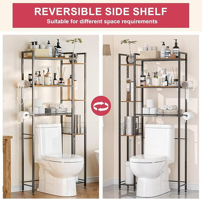 Over Toilet Bathroom Organizer, 7-Tier Study Metal Toilet Storage Shelf for Toilet Paper, Towels, Toiletries, Easy Assembly, Freestanding, Perfect for Small Space, Apartment, Dorm, Powder Room