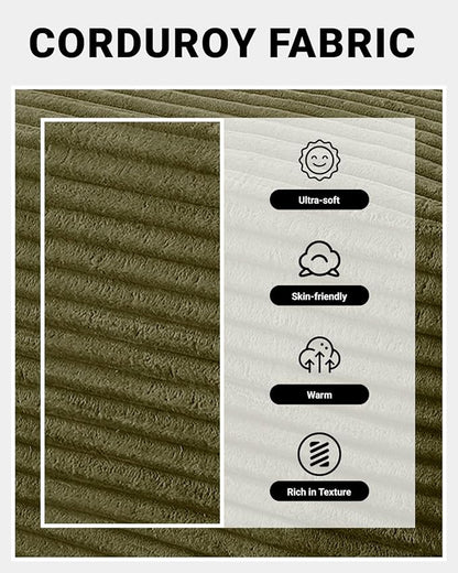 95 Inch Cloud Sectional Couch,Modular Sectional Sofa with Deep Seat,Modern Corduroy Boneless Couches with L-Shape Chaise for Living Room Bedroom,No Assembly Required (Green, Right Facing Chaise)
