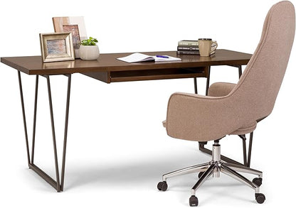 SIMPLIHOME Ryder SOLID WOOD Modern Industrial 66 inch Wide Writing Office Desk in Natural Aged Brown for the Office Desk, Writing Table, Workstation and Study Table