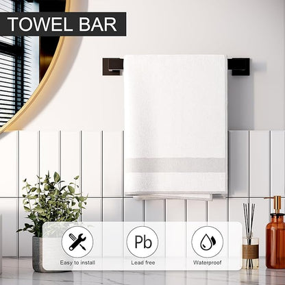 5-Piece Matte Black Bathroom Accessories Set, SUS304 Stainless Steel Wall Mounted 16 Inch Hand Towel Bar, Toilet Paper Holder, Towel Ring, Towel Hooks, Bathroom Hardware Set, Towel Bar Set