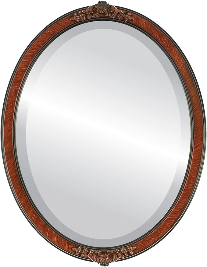 OVALCREST Oval Beveled Wall Mirror for Home Decor - Athena Style - Vintage Walnut - 26" x 20" Outside Dimensions