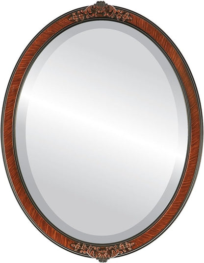 OVALCREST Oval Beveled Wall Mirror for Home Decor - Athena Style - Vintage Walnut - 26" x 20" Outside Dimensions